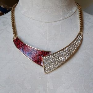 Faux snake skin and stud necklace